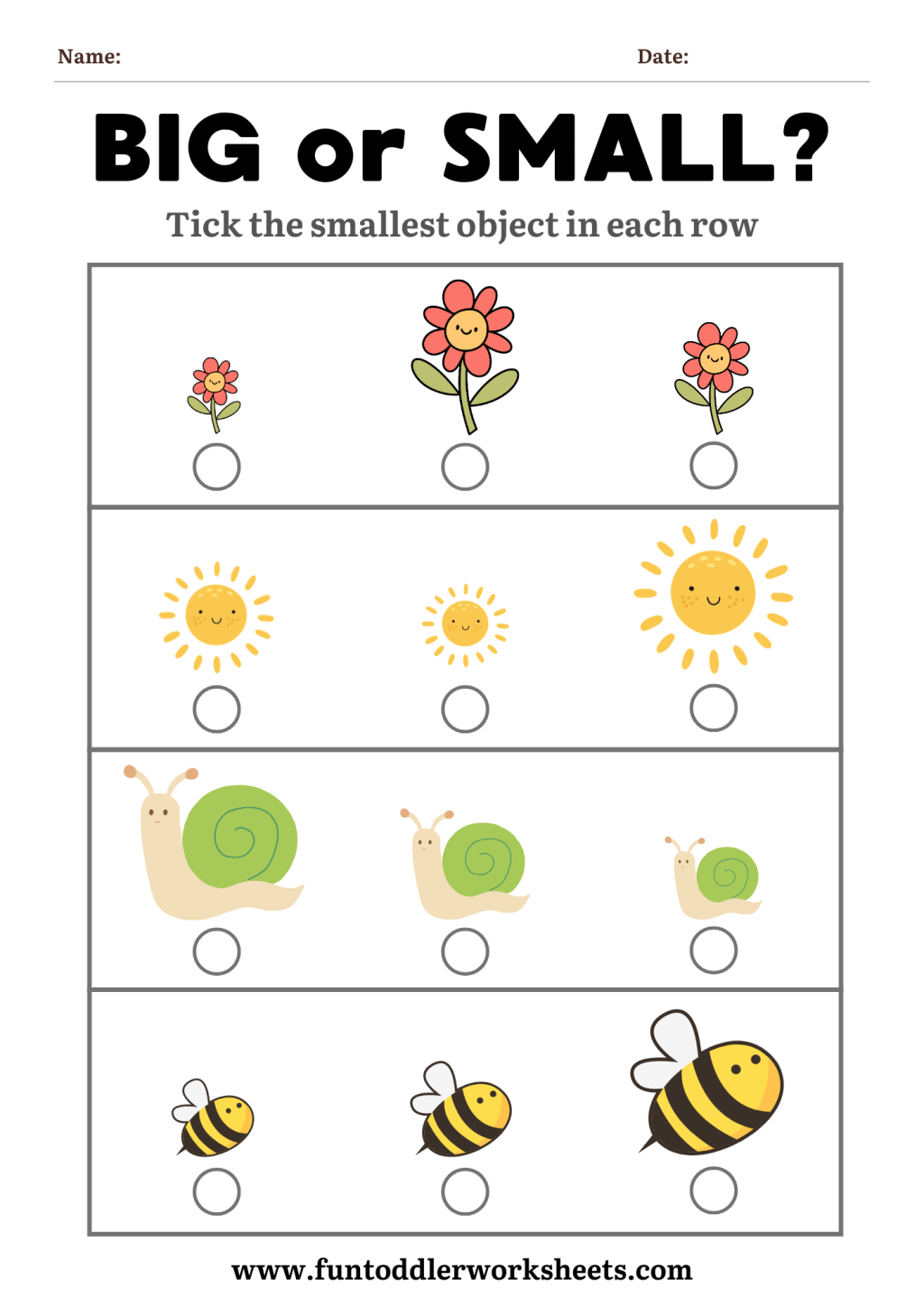 Big vs Small Sorting Worksheet for Toddlers – Garden Objects Free&nbsp;PDF