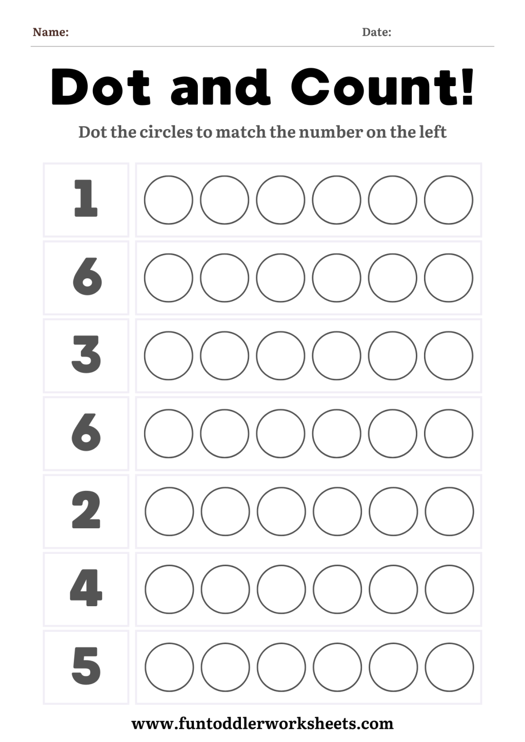 Counting Worksheet for Toddlers – Do-a-Dot Numbers and Circles Free&nbsp;PDF