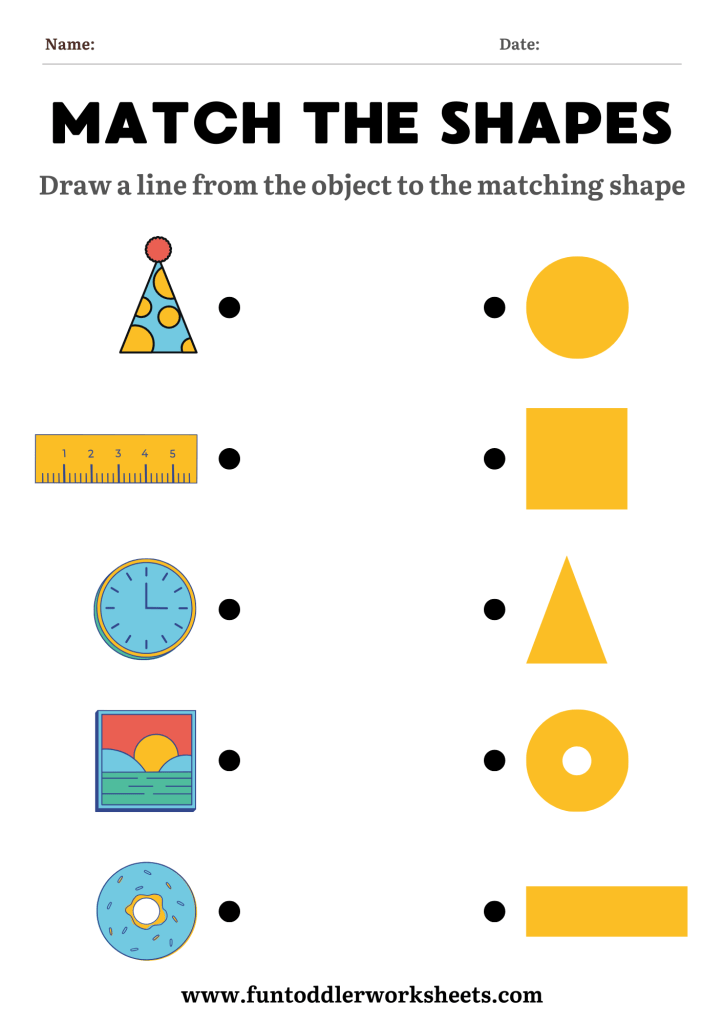shape matching worksheet for toddlers with everyday objects and basic shapes