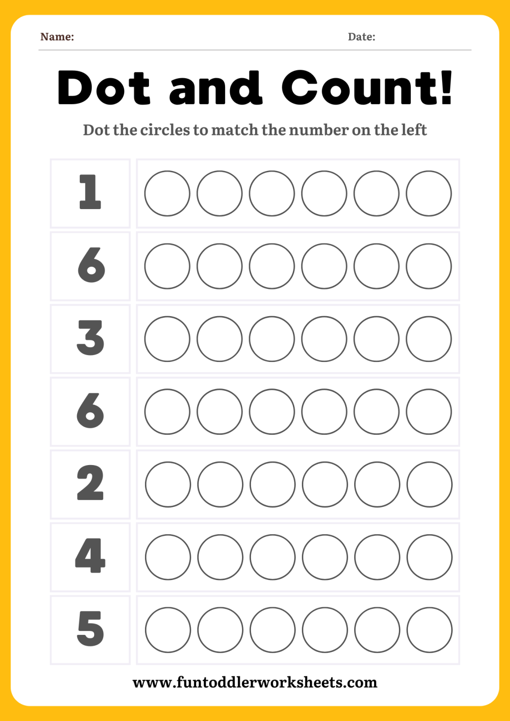 Counting Worksheet for Toddlers – Do-a-Dot Numbers and Circles Free&nbsp;PDF