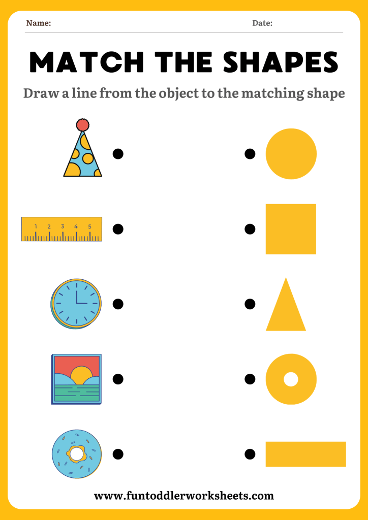 shape matching worksheet for toddlers with everyday objects and basic shapes