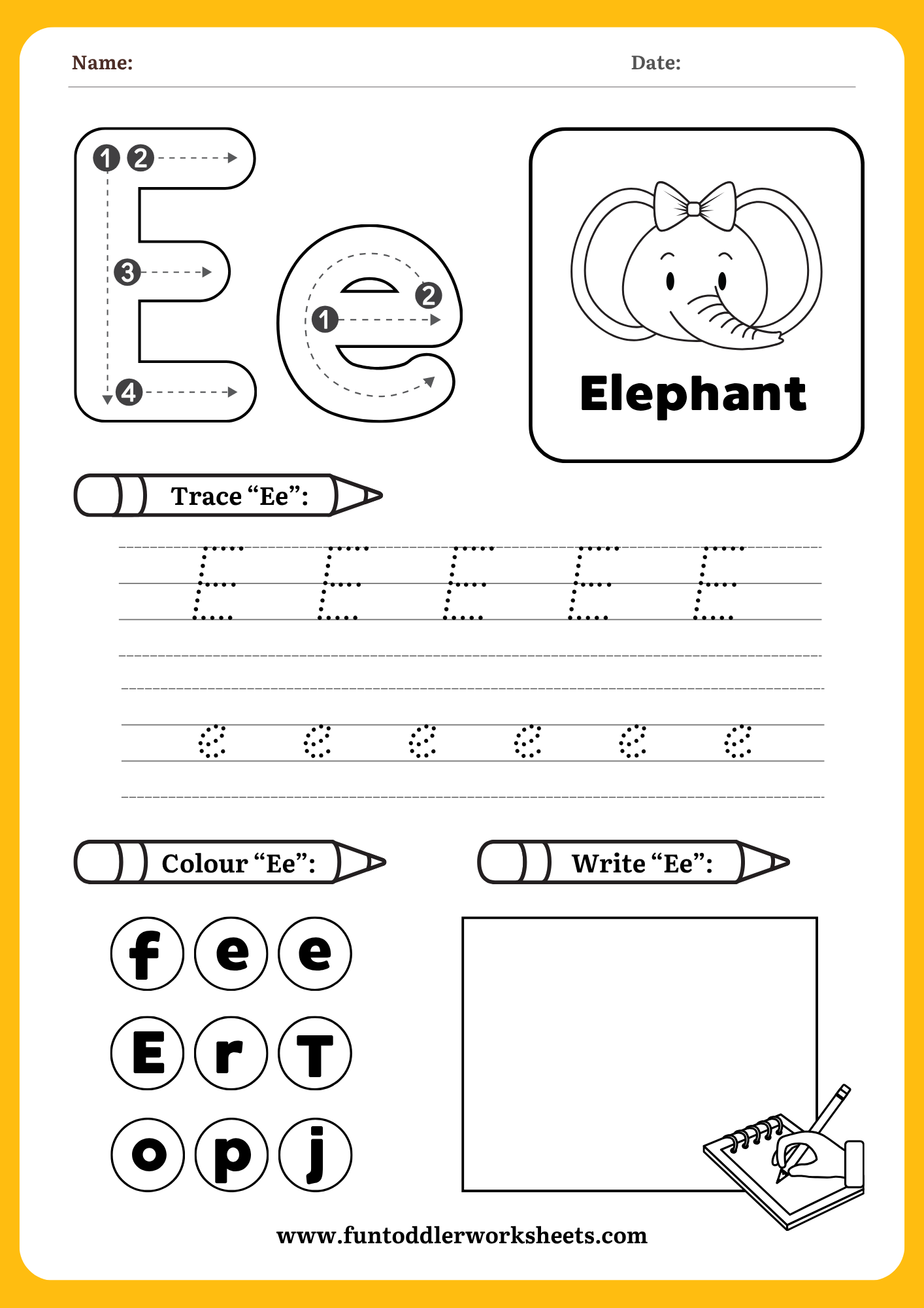 Alphabet Tracing Worksheet for Toddlers – Letter E Free PDF