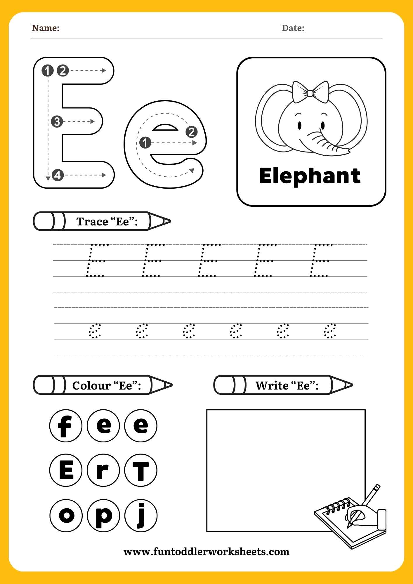 Alphabet Tracing Worksheet for Toddlers – Letter E Free&nbsp;PDF
