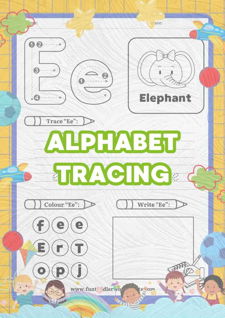 Printable alphabet tracing worksheets for toddlers and preschoolers practising letter formation, pencil control and early writing skills.