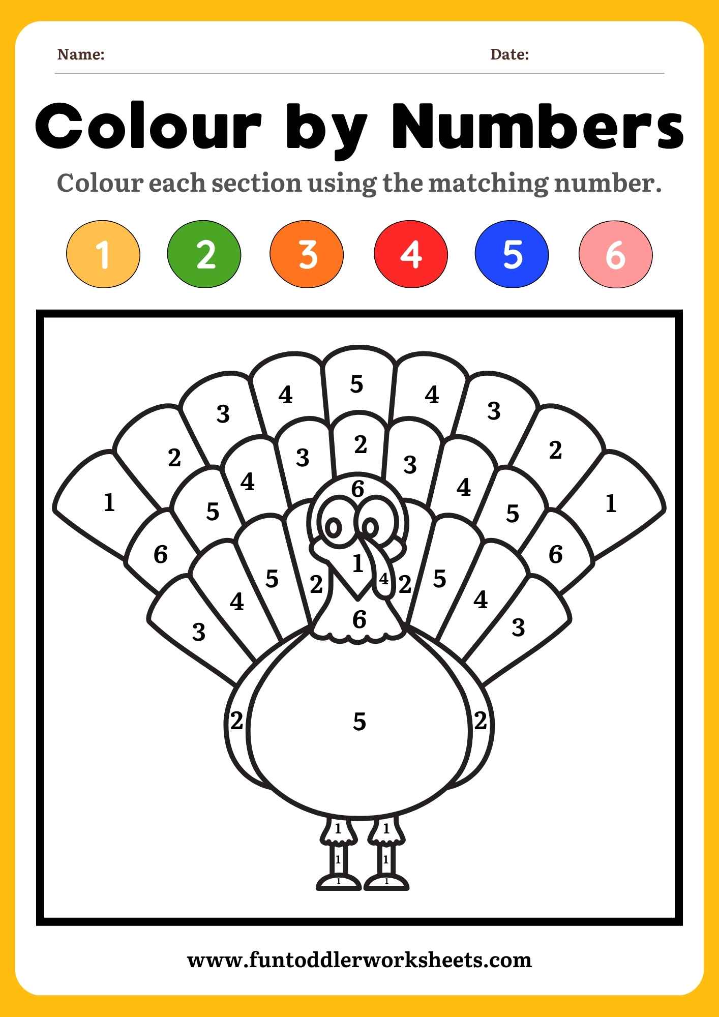 Colour by Number Worksheet for Toddlers – Turkey Free&nbsp;PDF