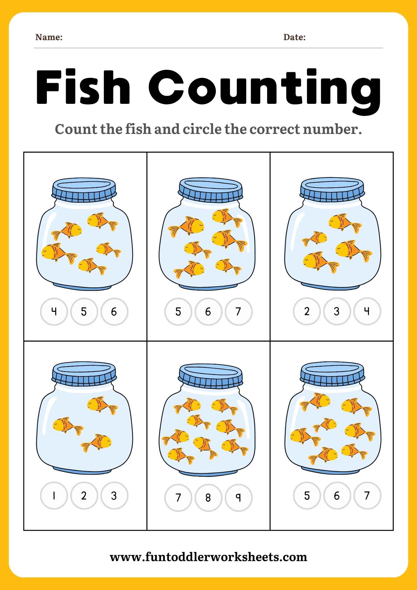 Counting Worksheet for Toddlers – Fish in a Jar Free&nbsp;PDF