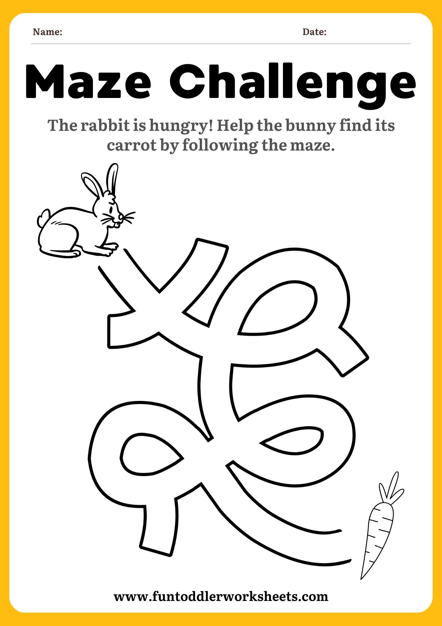 Maze Worksheet for Toddlers – Bunny and Carrot Free&nbsp;PDF
